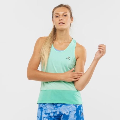 Turquoise Salomon Cross Run Women's Tanks | IE MB3596